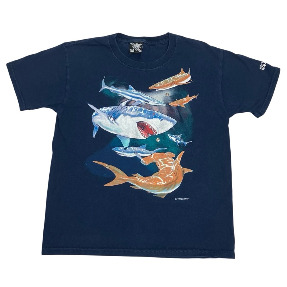 90s Vintage Graphic T-Shirt 1999 Boys Size Medium Tee Sharks Vancouver Aquarium
